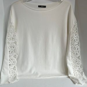 Shein French terry floral lace sleeve raw neck and hem sweatshirt size sm
